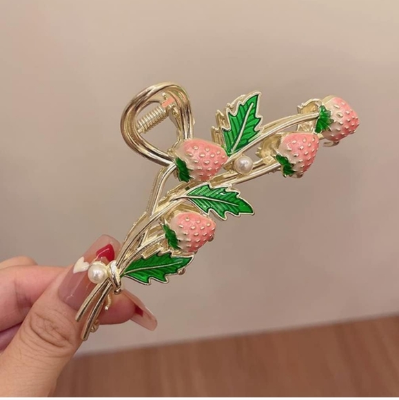 Strawberry enamel 3D hairclip red pink gold choose one color New 4" Big - Picture 9 of 9
